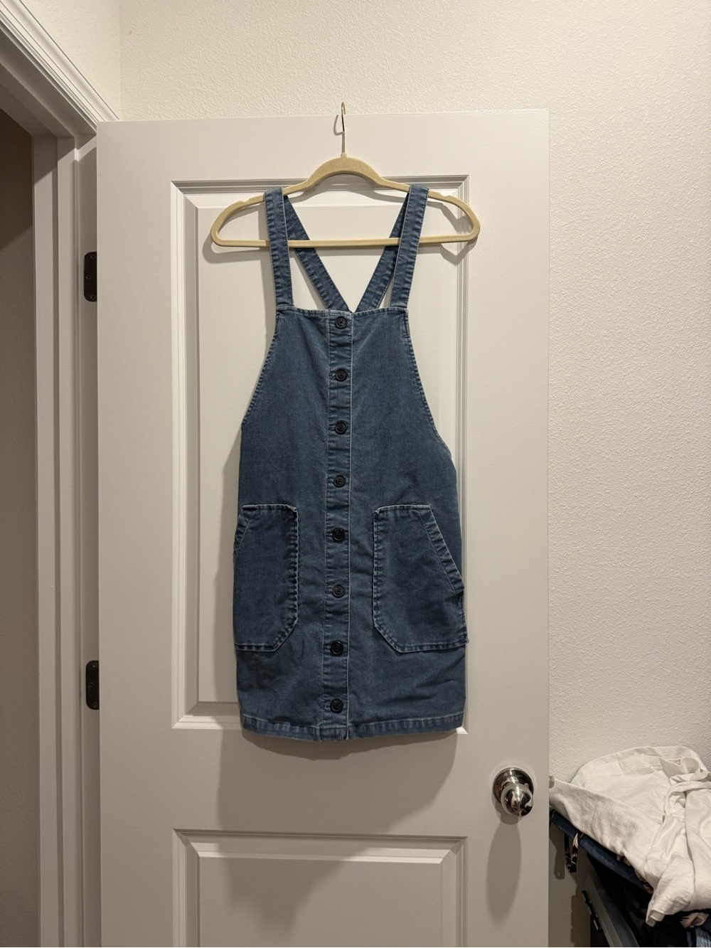 Corduroy Button-Front Overall Dress - Blue